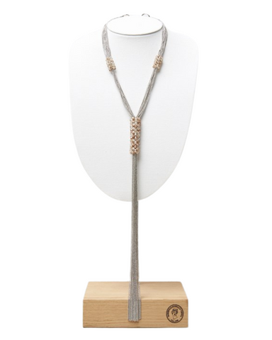 Glass + Chain Beaded Lariat Necklace in Desert Beige