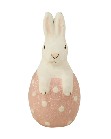 Paper Mache Little Bunny in Pink Egg