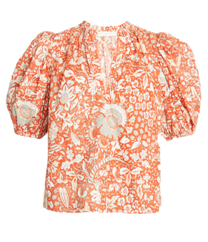 Imari Puff Sleeve Top in Orange Blossom