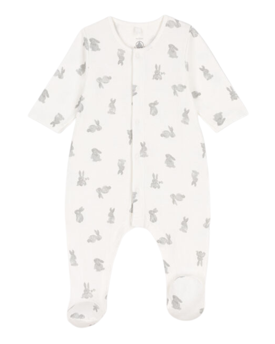 Front Snap Bunny Print Footie White/Grey