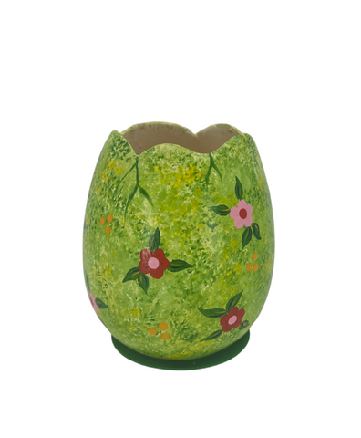 Paper Mache Floral Painted Egg in Green