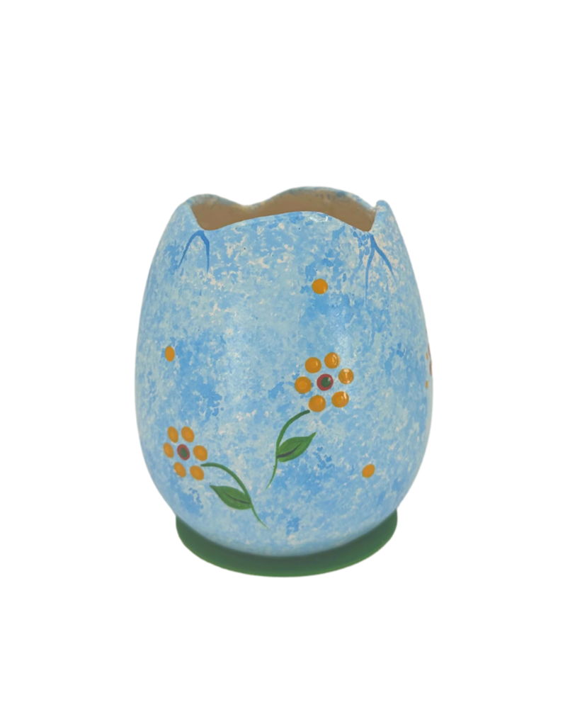 Paper Mache Floral Painted Egg in Blue
