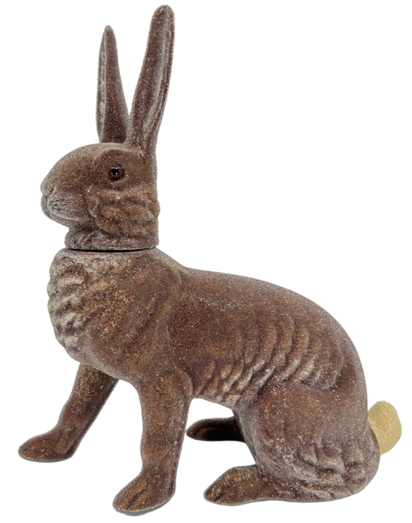 Beaded Sitting Bunny Candy Container with Egg Basket in Dark Brown