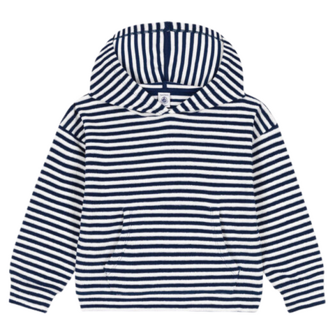 Striped Terry Hoodie in Navy + White
