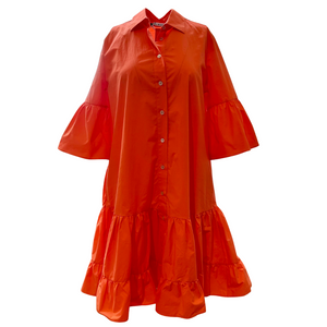 Flounce Sleeve Belted Mini Dress in Orange