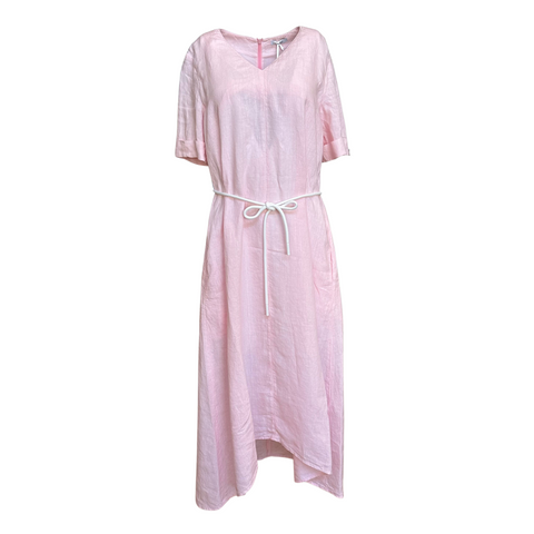 Short Sleeve Hi-Lo Midi Dress in Petal Pink