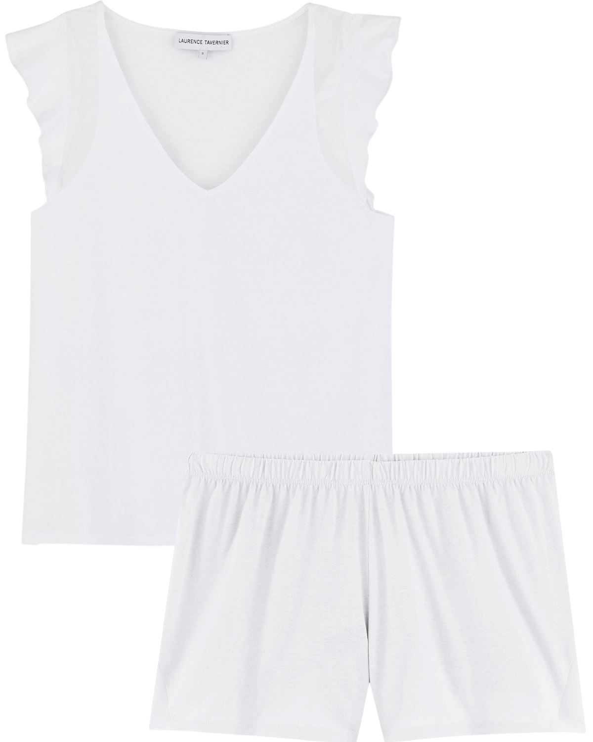 Nais Cotton Jersey Flutter Sleeve Top + Shorts Set in Blanc
