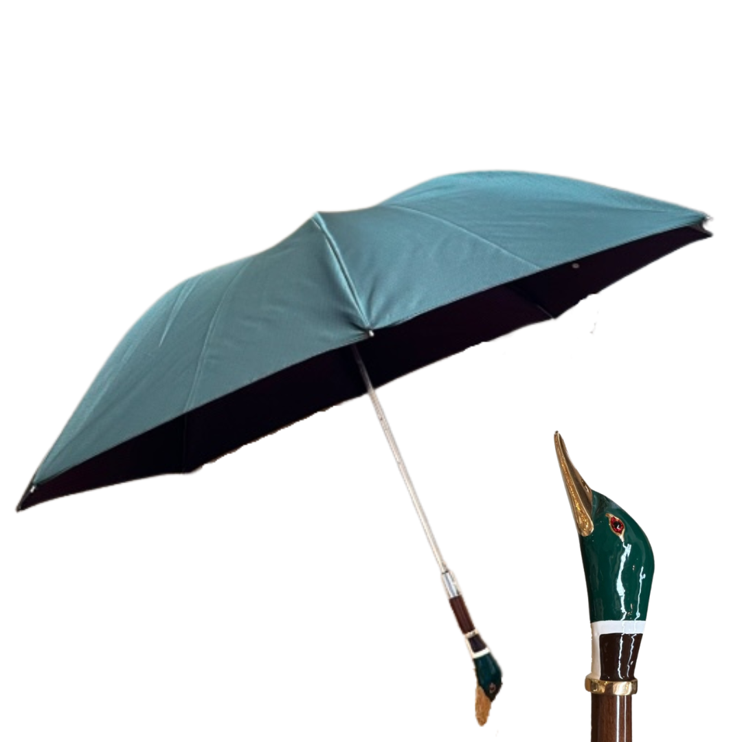 Green Mallard Handled Short Umbrella in Green Dots