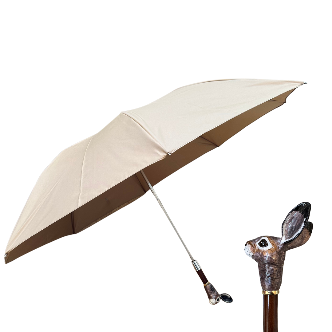 Brown Rabbit Handled Short Umbrella in Coffee