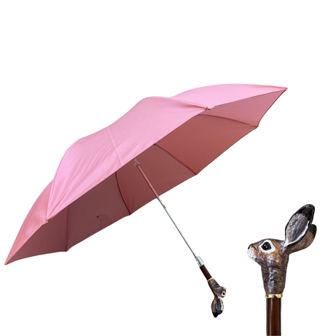 Brown Rabbit Handled Short Umbrella in Pink