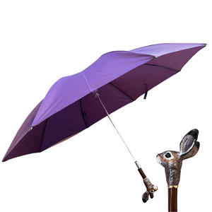 Brown Rabbit Handled Short Umbrella in Dark Purple