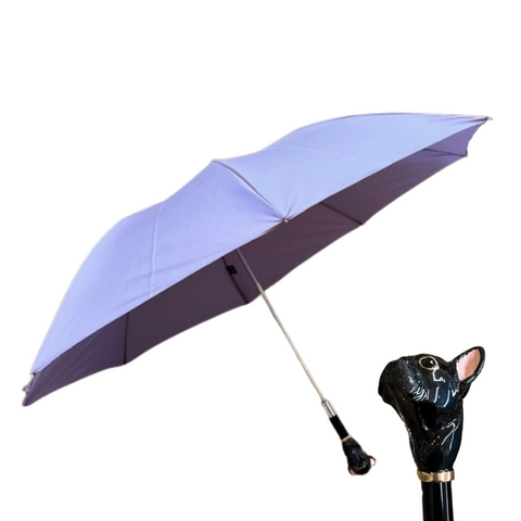 Black Bulldog Handled Short Umbrella in Purple