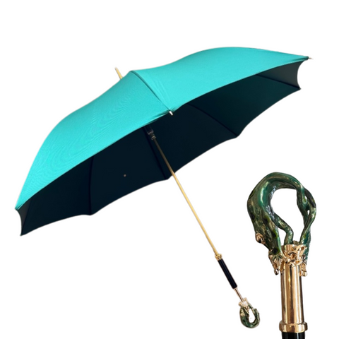Green Frog Handled Long Umbrella in Emerald