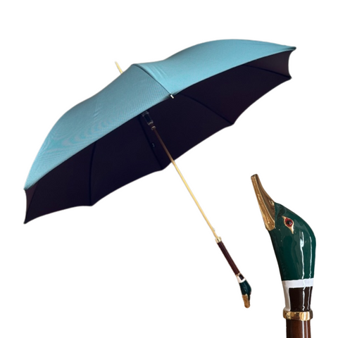 Green Mallard Handled Long Umbrella in Green Dots