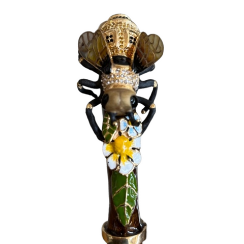Crystalled Bee Handled Long Umbrella in Olive Floral