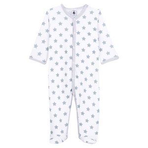 Star Print Front Snap Footie in White/Grey