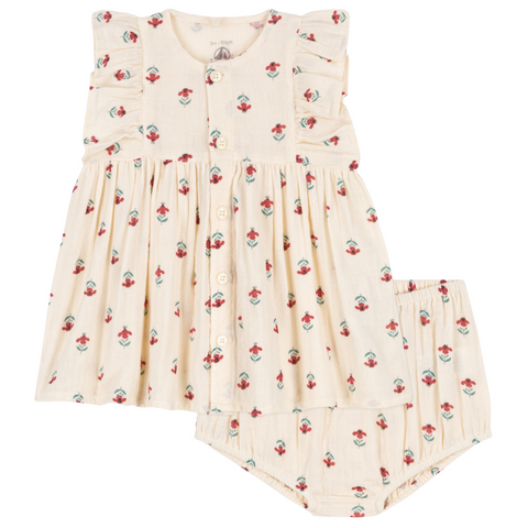 Floral Dress with Bloomers Set in Cream Multi