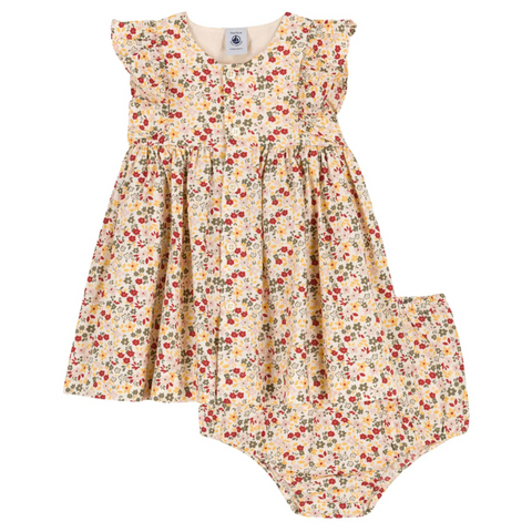 Sleeveless Floral Dress + Bloomer Set in Cream Multi