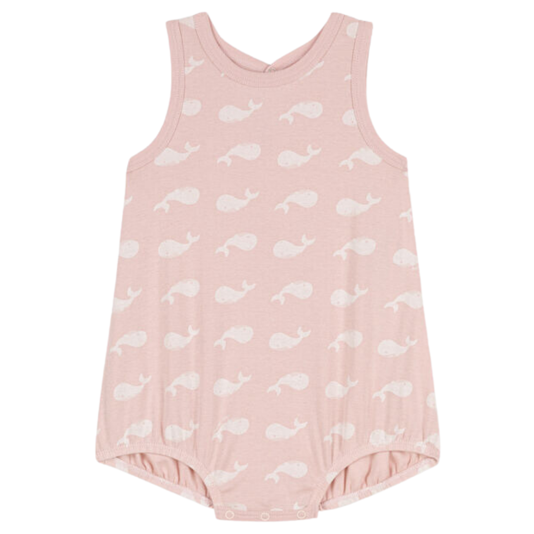 Sleeveless Whale Print Bubble Onsie in Pink + White
