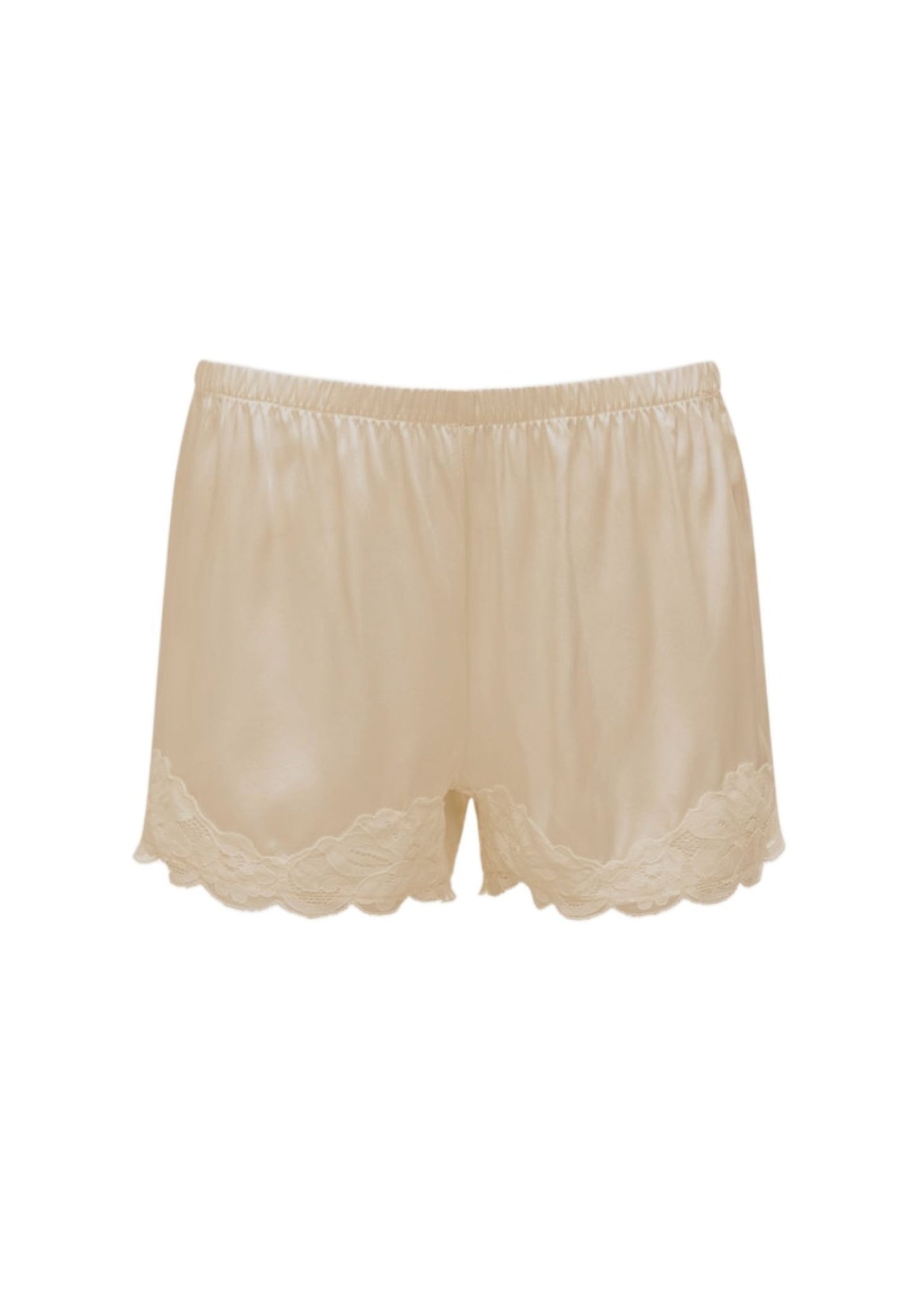 Floral Lace-Trimmed Silk Shorts in Vanilla