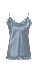Floral Lace-Trimmed Silk Camisole in Chalk Blue