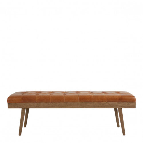 Louis Leather Upholstered Bench in Caramel