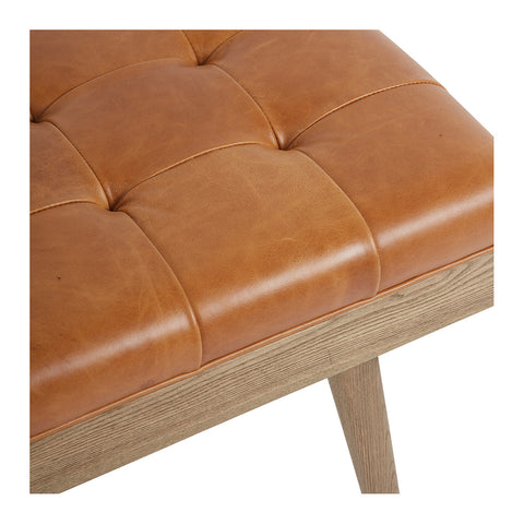 Louis Leather Upholstered Bench in Caramel