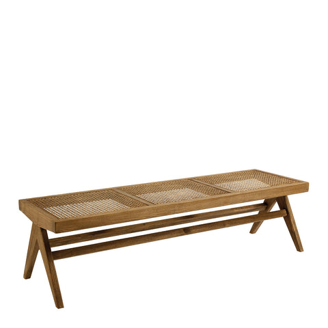 Mena Caned Bench with Linen Cushion in Ecru