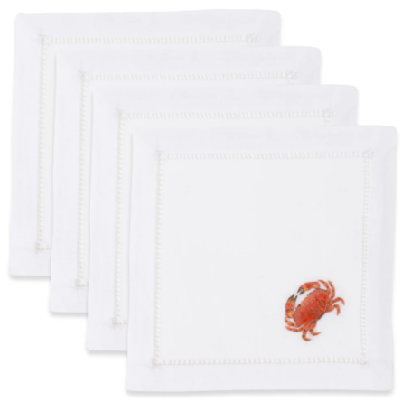 Embroidered Crab Cocktail Napkins