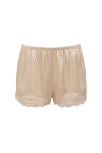 Floral Lace-Trimmed Silk Shorts in Cream