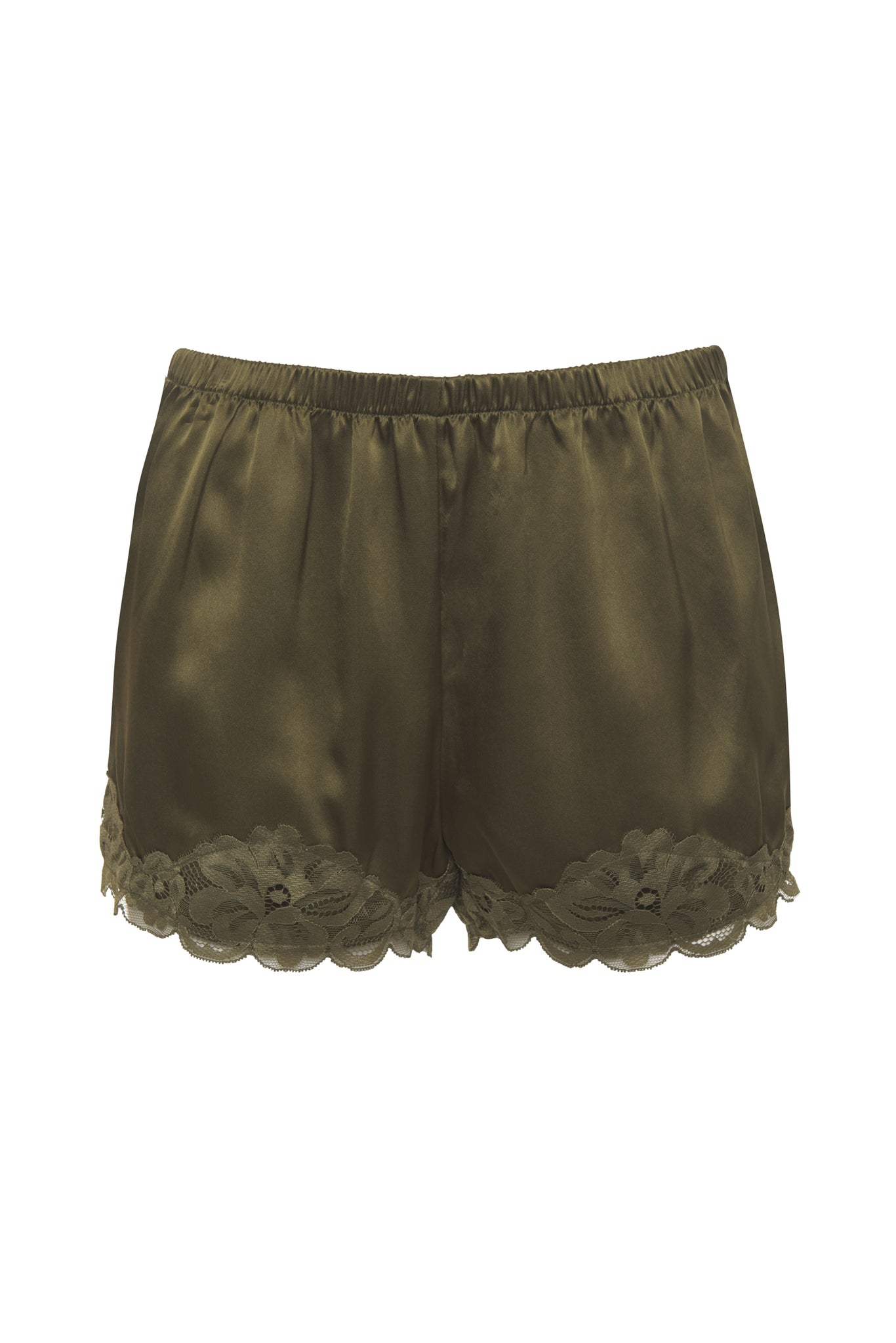 Floral Lace Shorts in Dark Olive