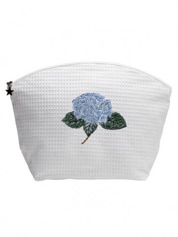 Blue Hydrangea Embroidered Large Cosmetic Bag