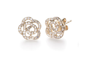 Diamond Rose Stud Earrings in Yellow Gold