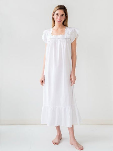 Genevieve Butterfly Cap Sleeve Nightgown in White