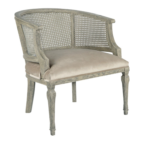 Clarinda Velvet Upholstered Caned-Back Arm Chair in Beige