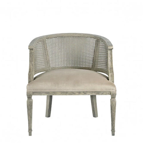 Clarinda Velvet Upholstered Caned-Back Arm Chair in Beige