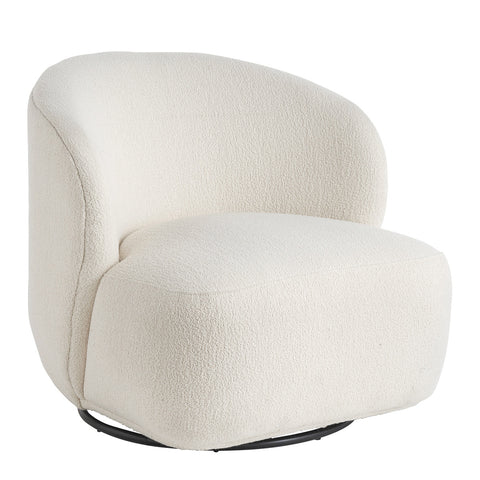 Lisette Boucle Upholsetered Swivel Barrel Back Chair in Cream