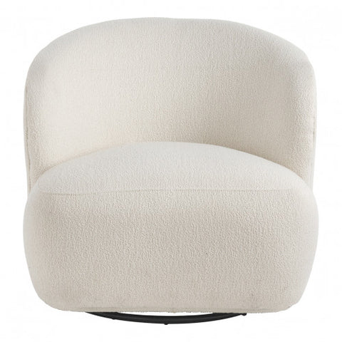Lisette Boucle Upholsetered Swivel Barrel Back Chair in Cream