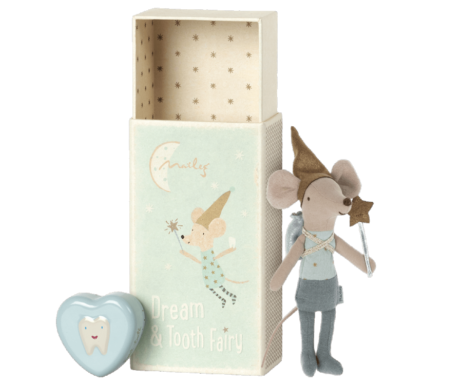Tooth Fairy Mouse in Matchbox in Blue