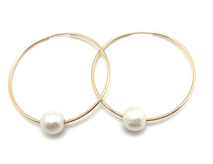 Mia Gold Hoop Earrings with White Pearl
