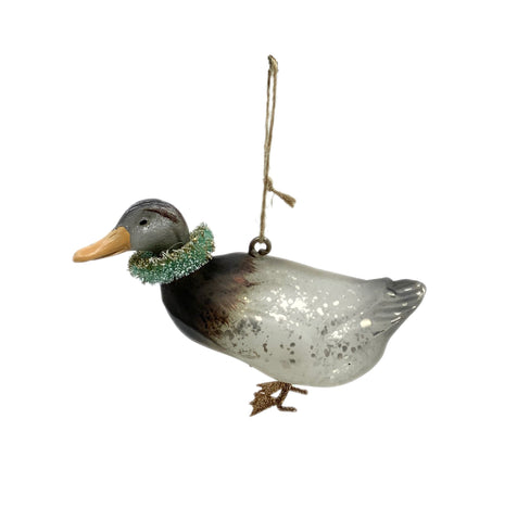 Duck with Wreath Glass Ornament