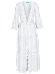 Robbi Open Front Lace Maxi Kaftan in White