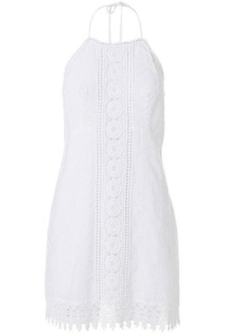 Poppy Embroidered Halter Dress in White