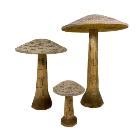 Medium Wooden Hand-Carved Mushroom
