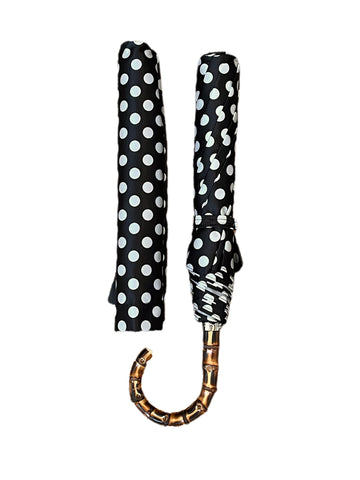 Polka Dots Bamboo Handled Umbrella in Black + White