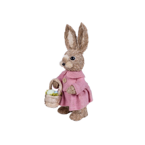 Jute Rabbit in Pink Dress with Basket
