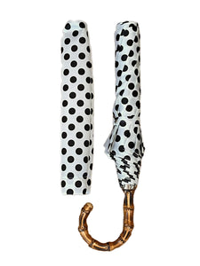 Polka Dots Bamboo Handled Umbrella in White + Black