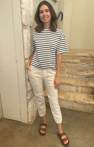 Short Sleeve Striped Mariner Top in White + Navy