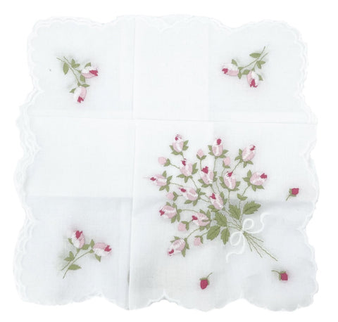 Rose Embroidered Swiss Cotton Hankie