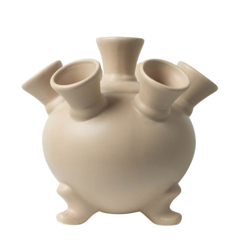 Footed Round Porcelain Tulipiere Vase in Taupe